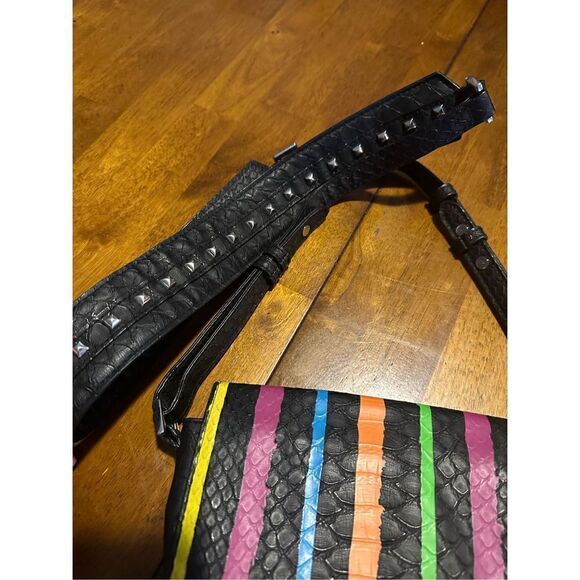 Victorias Secret Crossbody Rainbow Black Faux Crocodile Studded Strap - Picture 3 of 11